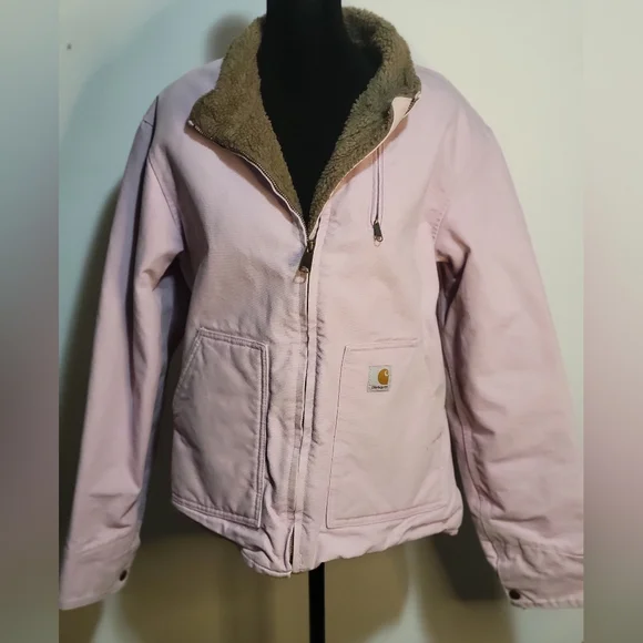 Vintage Carhartt Women's Heavy Pink Brown Fur Lined Jacket SZ. Lg Regular - Picture 3 of 11